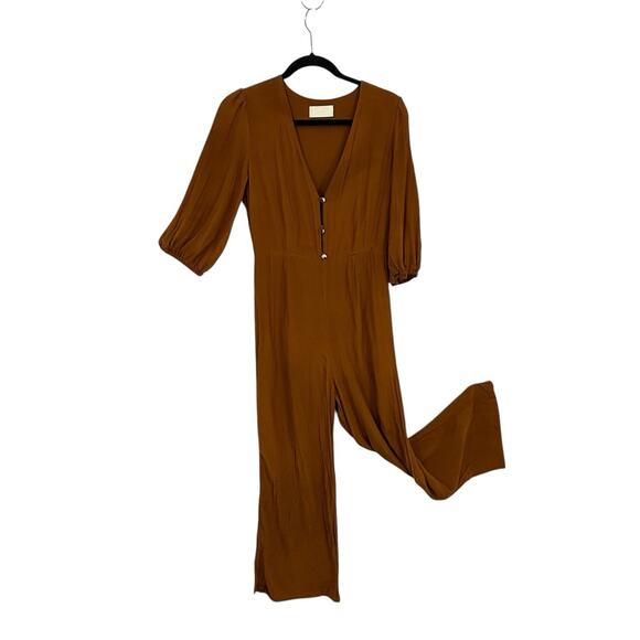 Capulet 3/4 Sleeve Ankle Jumpsuit size Medium V Neck Rust Brown Rayon - Picture 1 of 11